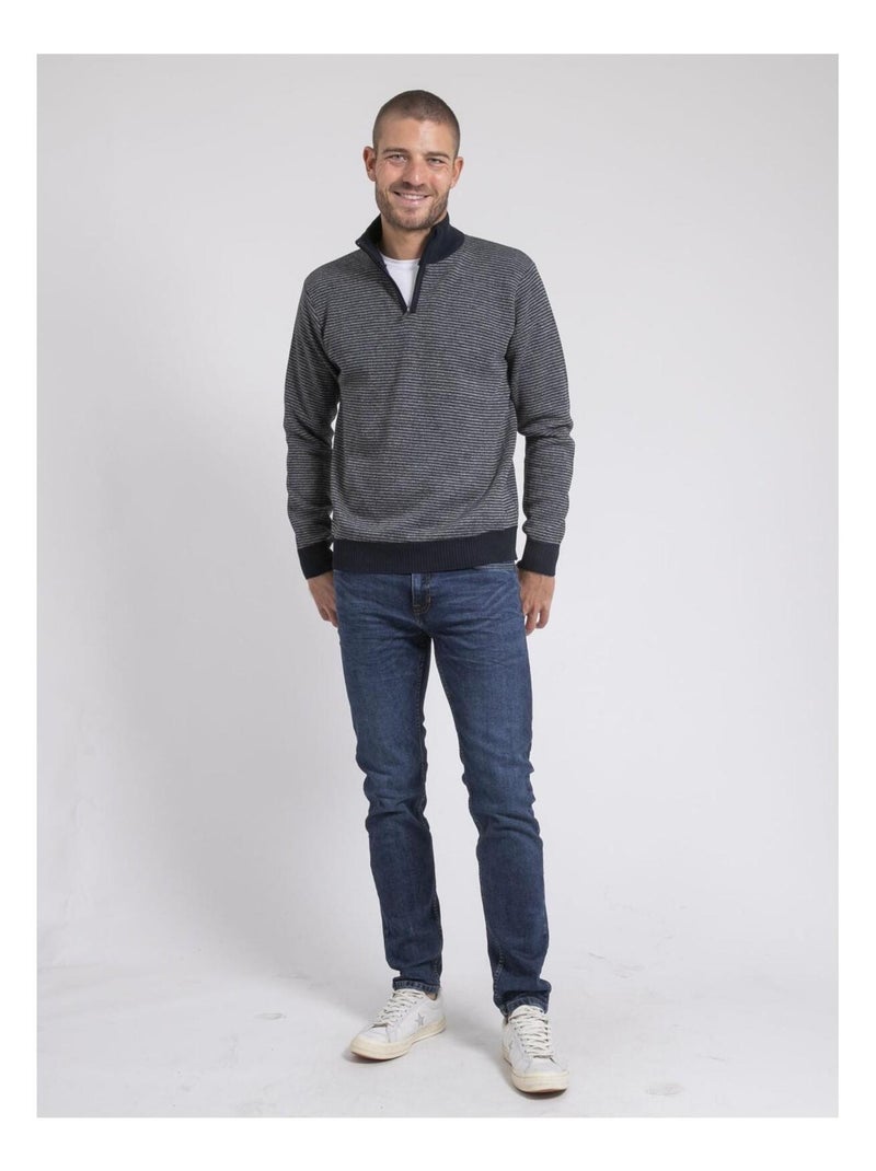 Jersey cuello alto con cremallera a rayas LIMEROU Azul marino - Kiabi