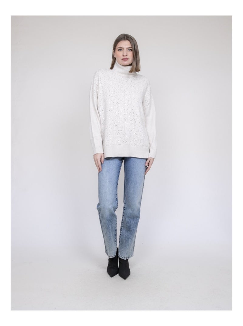 Jersey cuello alto con lentejuelas KARLINE Crudo - Kiabi