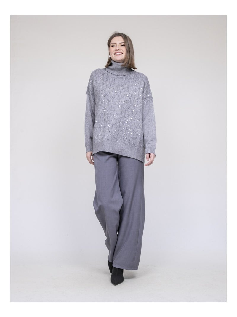 Jersey cuello alto con lentejuelas KARLINE Gris - Kiabi