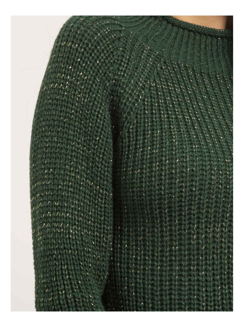Jersey cuello alto lurex KAMPALA Verde bosque - Kiabi