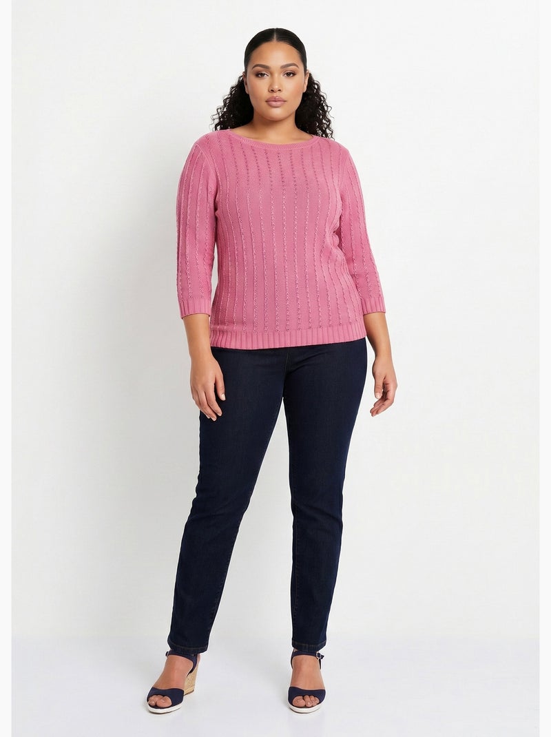 Jersey cuello barco y manga 3/4 - Afibel Rosa - Kiabi