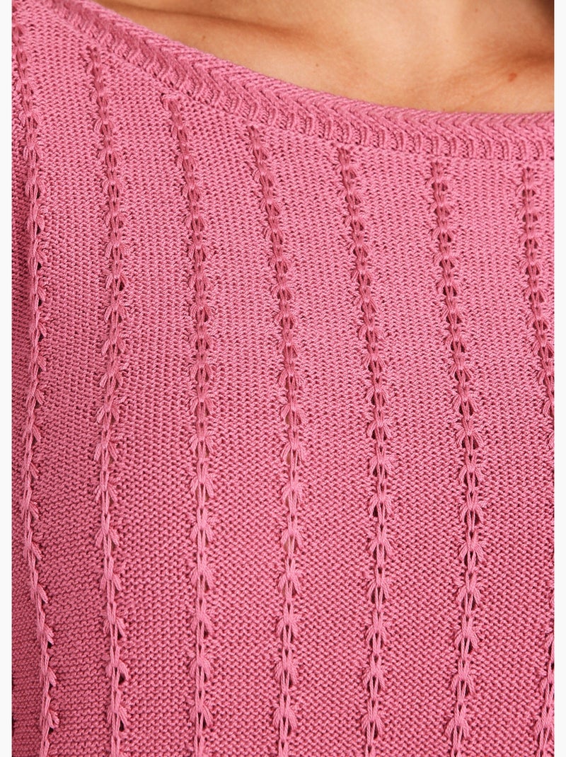 Jersey cuello barco y manga 3/4 - Afibel Rosa - Kiabi