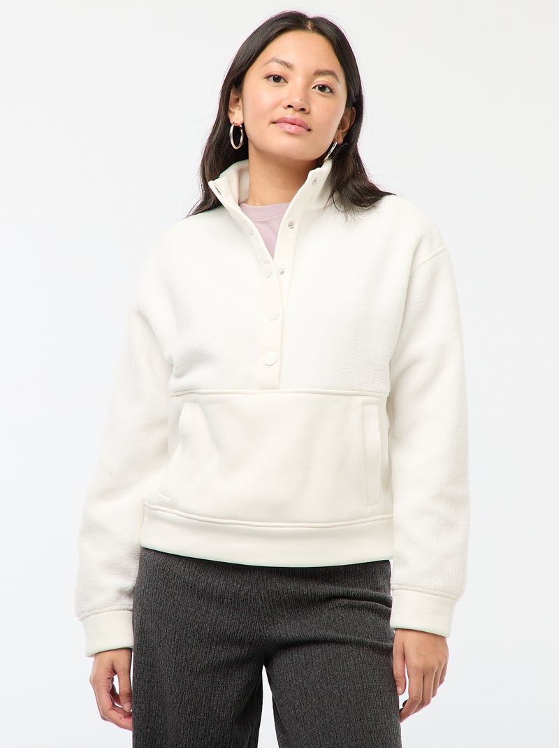 Jersey cuello camionero en material efecto borreguito Blanco - Kiabi