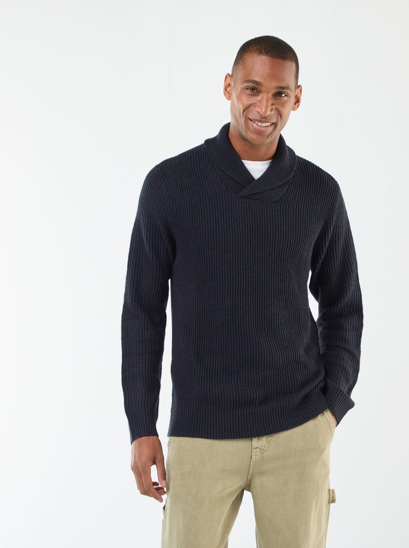Jersey cuello chal liso Azul - Kiabi