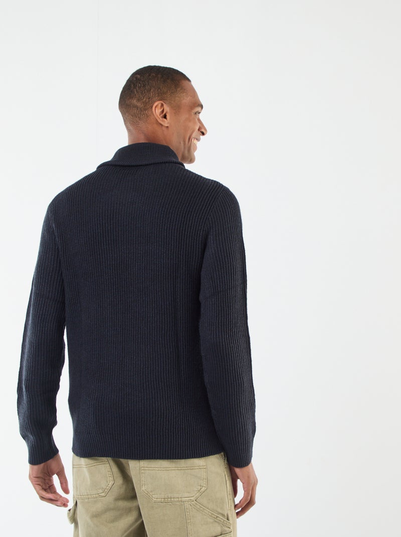 Jersey cuello chal liso Azul - Kiabi