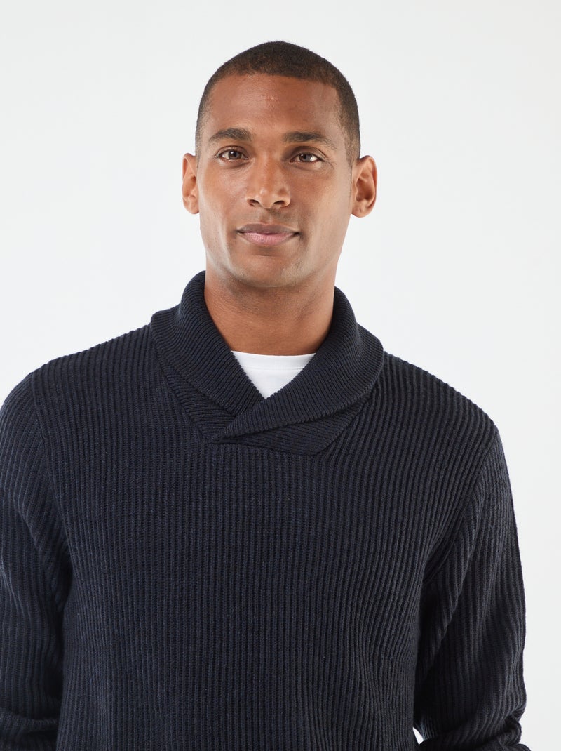 Jersey cuello chal liso Azul - Kiabi