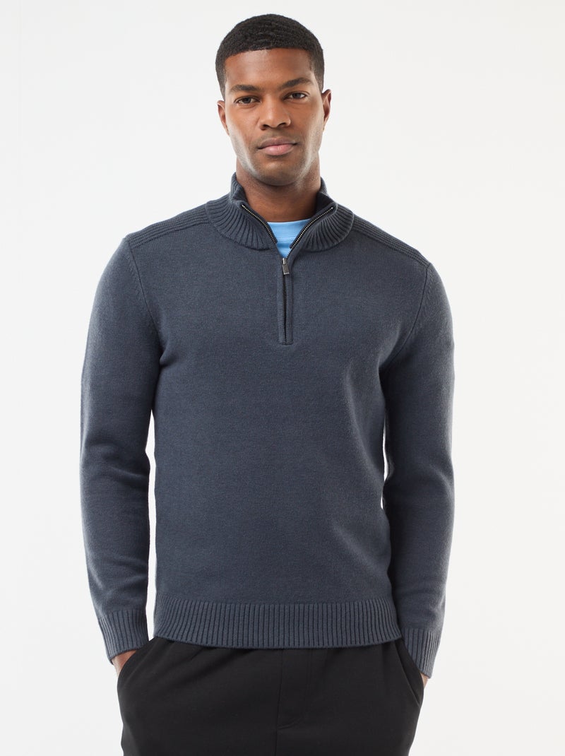 Jersey cuello chimenea de punto grueso Azul - Kiabi