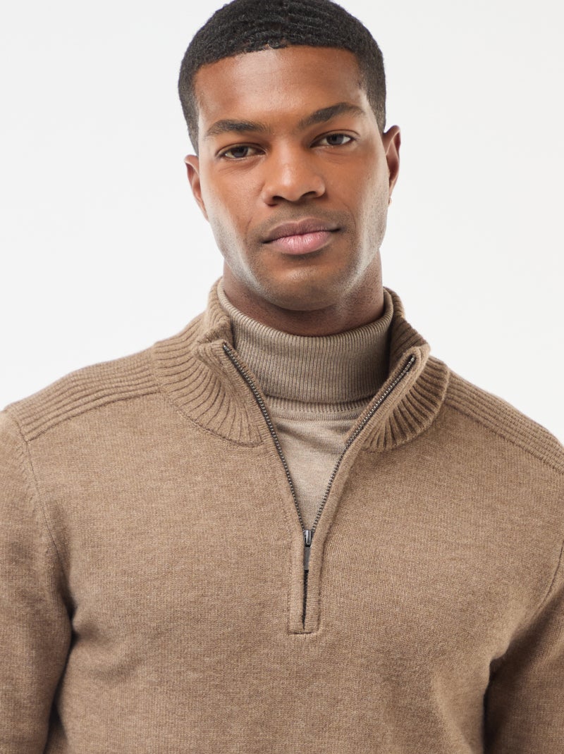 Jersey cuello chimenea de punto grueso Beige - Kiabi