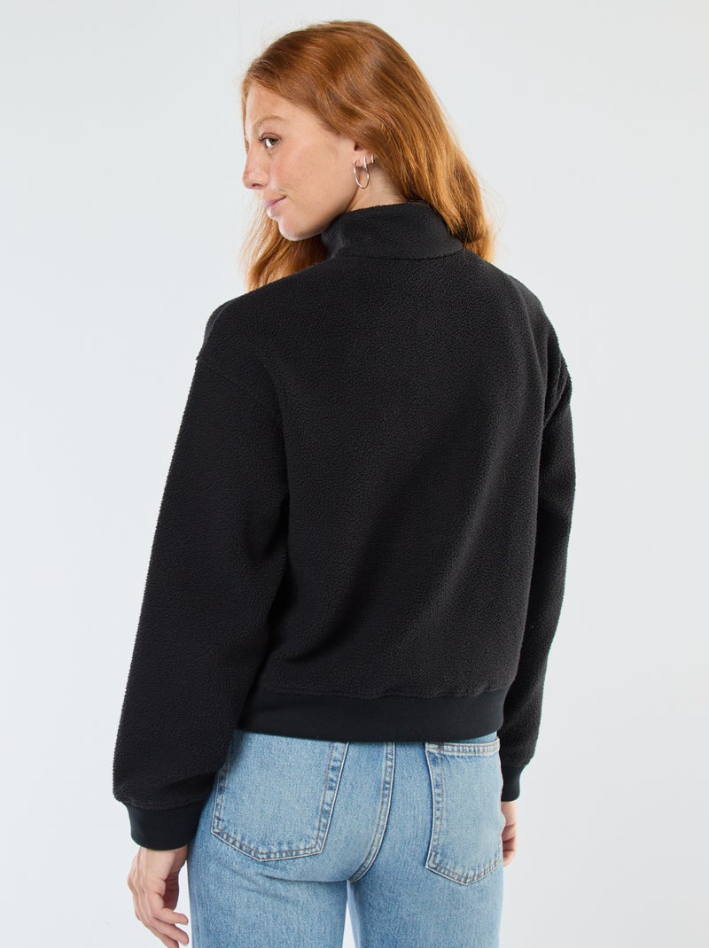 Jersey cuello chimenea en tejido efecto borreguito Negro - Kiabi
