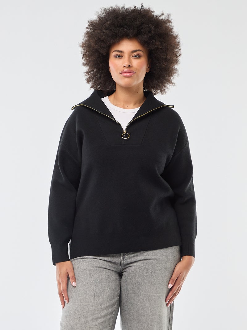 Jersey cuello cremallera Negro - Kiabi
