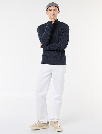 Jersey cuello cremallera y diseño trenzado de algodón