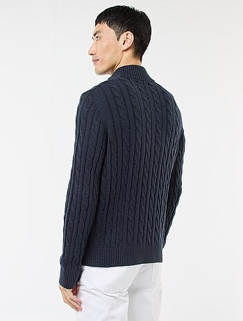 Jersey cuello cremallera y diseño trenzado de algodón