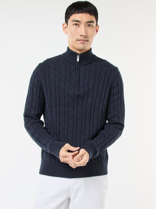 Jersey cuello cremallera y diseño trenzado de algodón - Kiabi