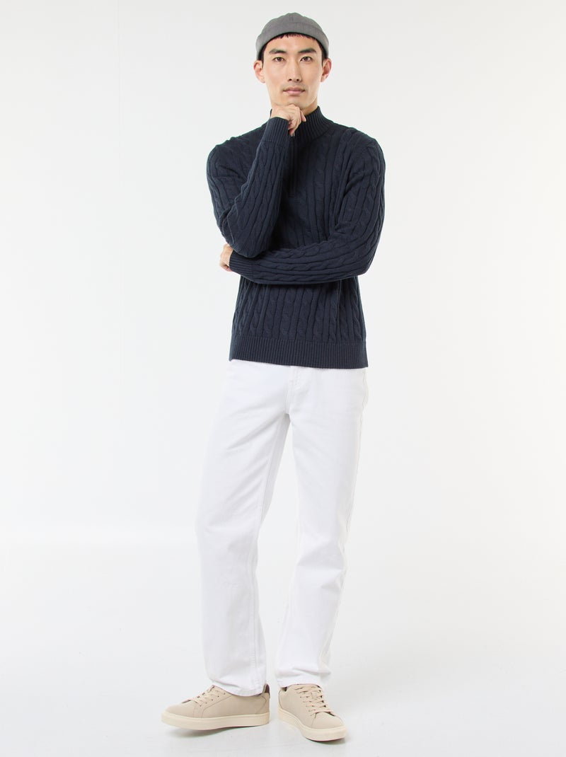 Jersey cuello cremallera y diseño trenzado de algodón Azul - Kiabi