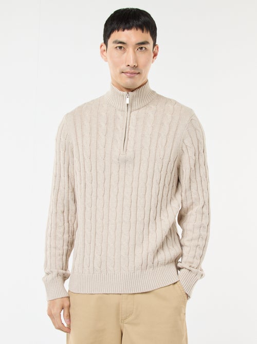 Jersey cuello cremallera y diseño trenzado de algodón - Kiabi