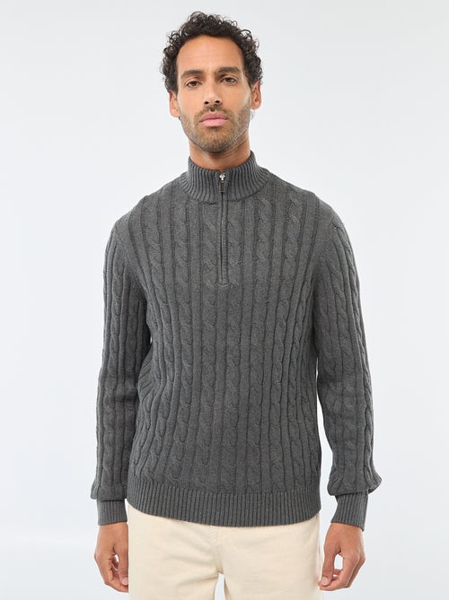 Jersey cuello cremallera y diseño trenzado de algodón - Kiabi