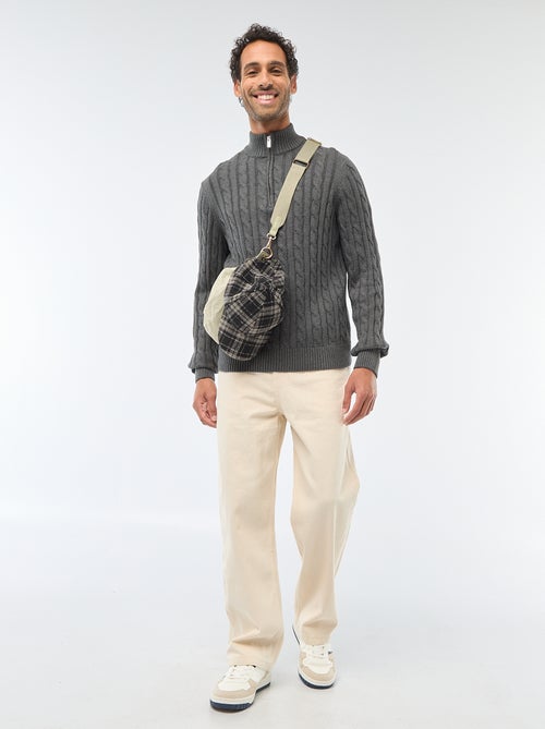 Jersey cuello cremallera y diseño trenzado de algodón - Kiabi