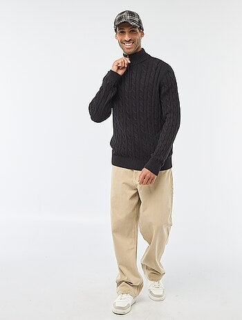 Jersey cuello cremallera y diseño trenzado de algodón