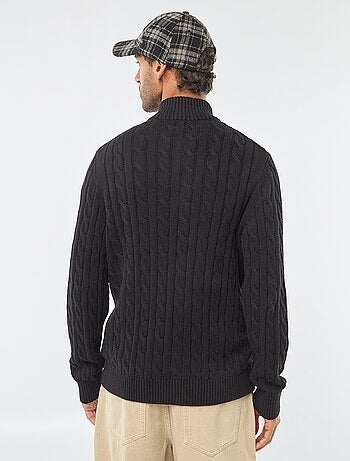 Jersey cuello cremallera y diseño trenzado de algodón