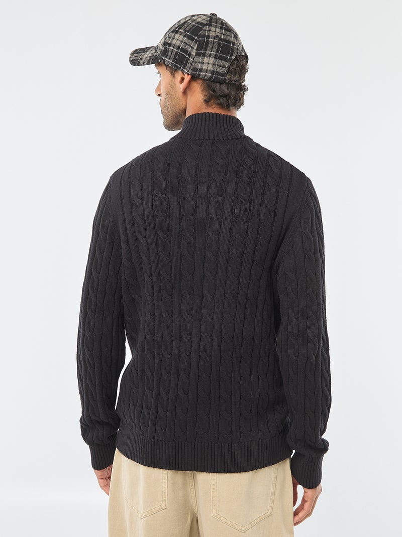 Jersey cuello cremallera y diseño trenzado de algodón Negro - Kiabi