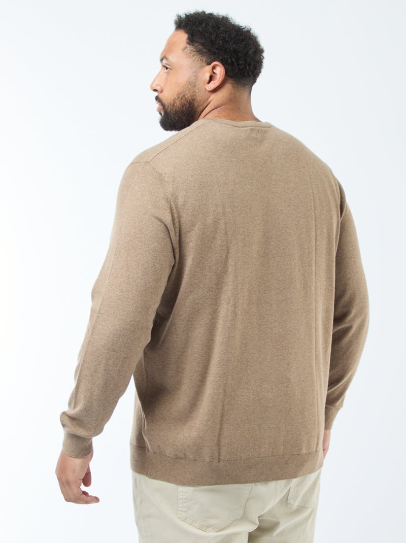 Jersey cuello en pico de punto fino Marron - Kiabi