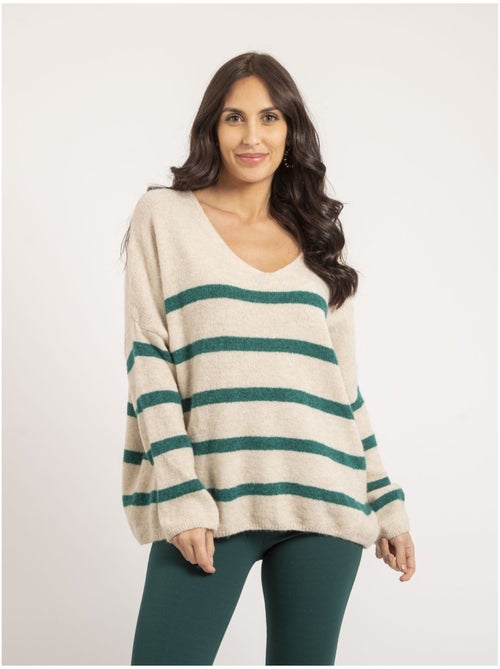 Jersey cuello en V a rayas KLERVI - Kiabi