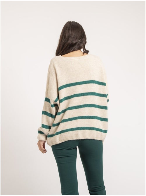 Jersey cuello en V a rayas KLERVI - Kiabi