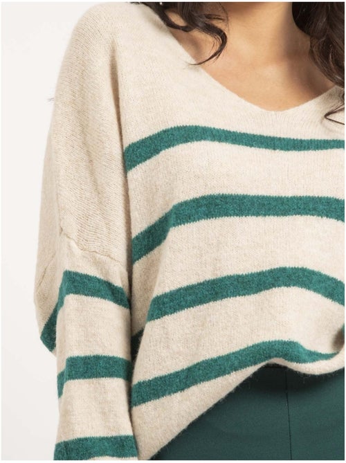 Jersey cuello en V a rayas KLERVI - Kiabi