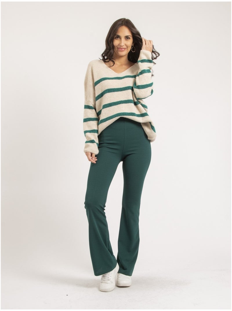 Jersey cuello en V a rayas KLERVI Verde - Kiabi