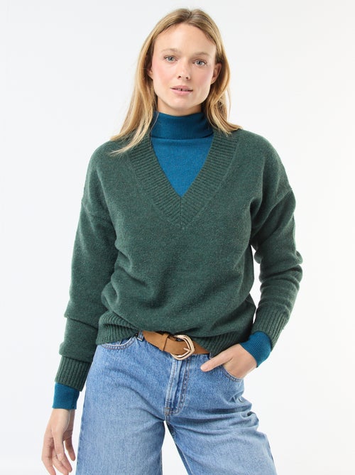 Jersey cuello en V liso - Kiabi