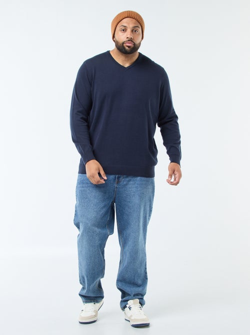 Jersey cuello pico de punto fino - Kiabi