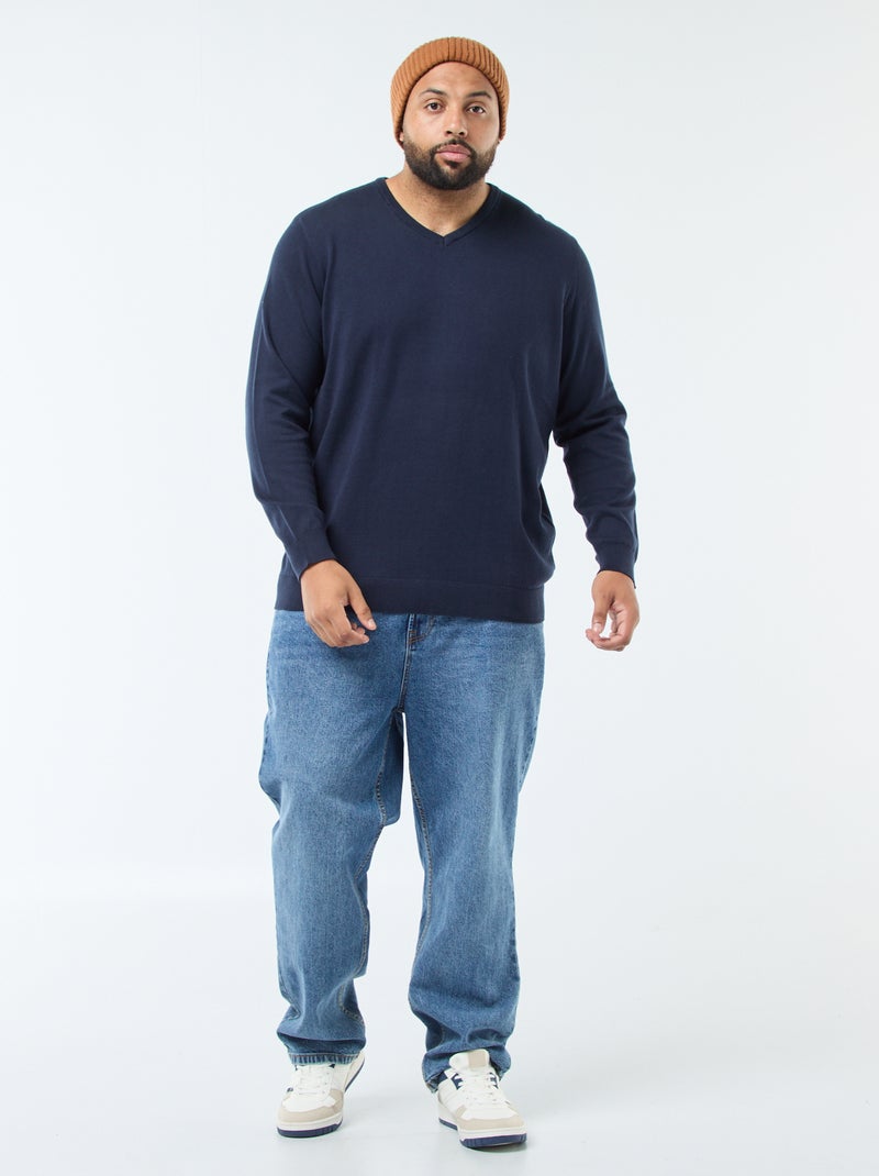 Jersey cuello pico de punto fino Azul - Kiabi