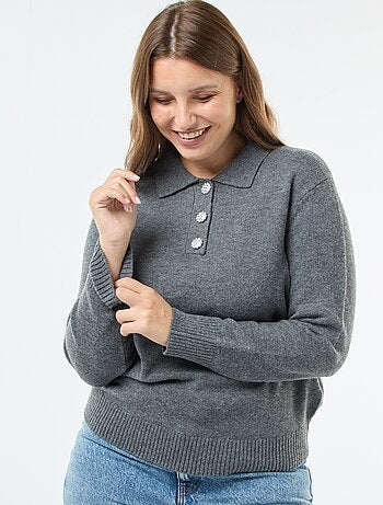 Jersey cuello polo con botones joya