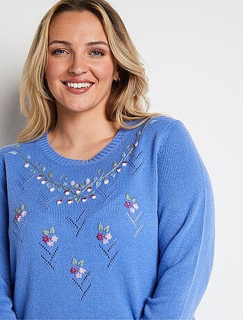 Jersey cuello redondo calado bordado liso suave - Afibel