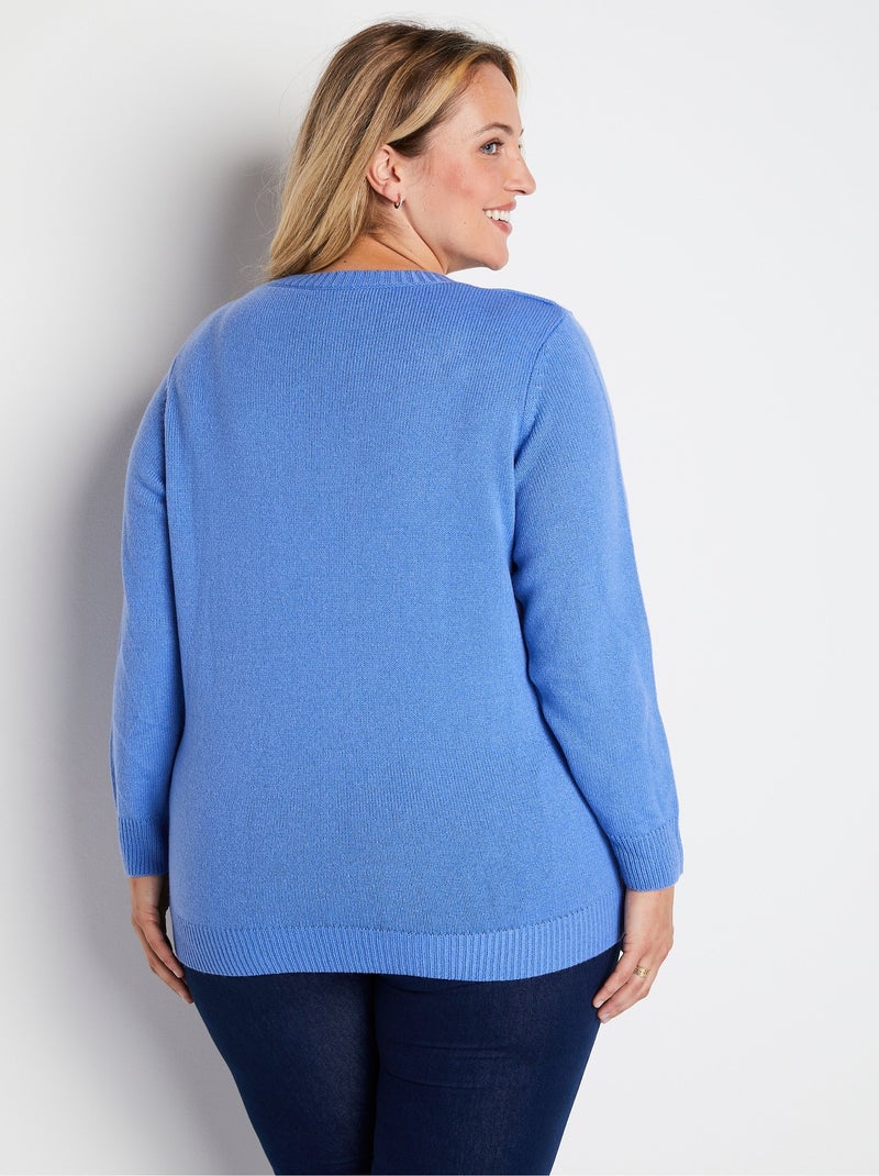 Jersey cuello redondo calado bordado liso suave - Afibel Azul - Kiabi
