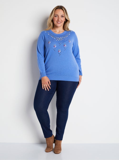 Jersey cuello redondo calado bordado liso suave - Afibel - Kiabi