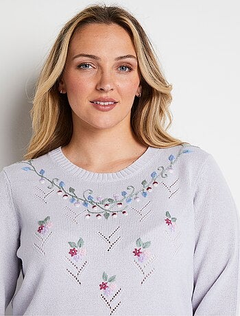 Jersey cuello redondo calado bordado liso suave - Afibel