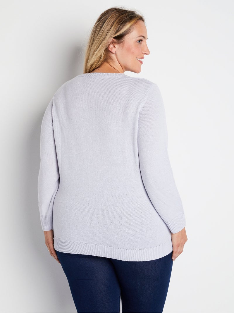 Jersey cuello redondo calado bordado liso suave - Afibel Plata - Kiabi