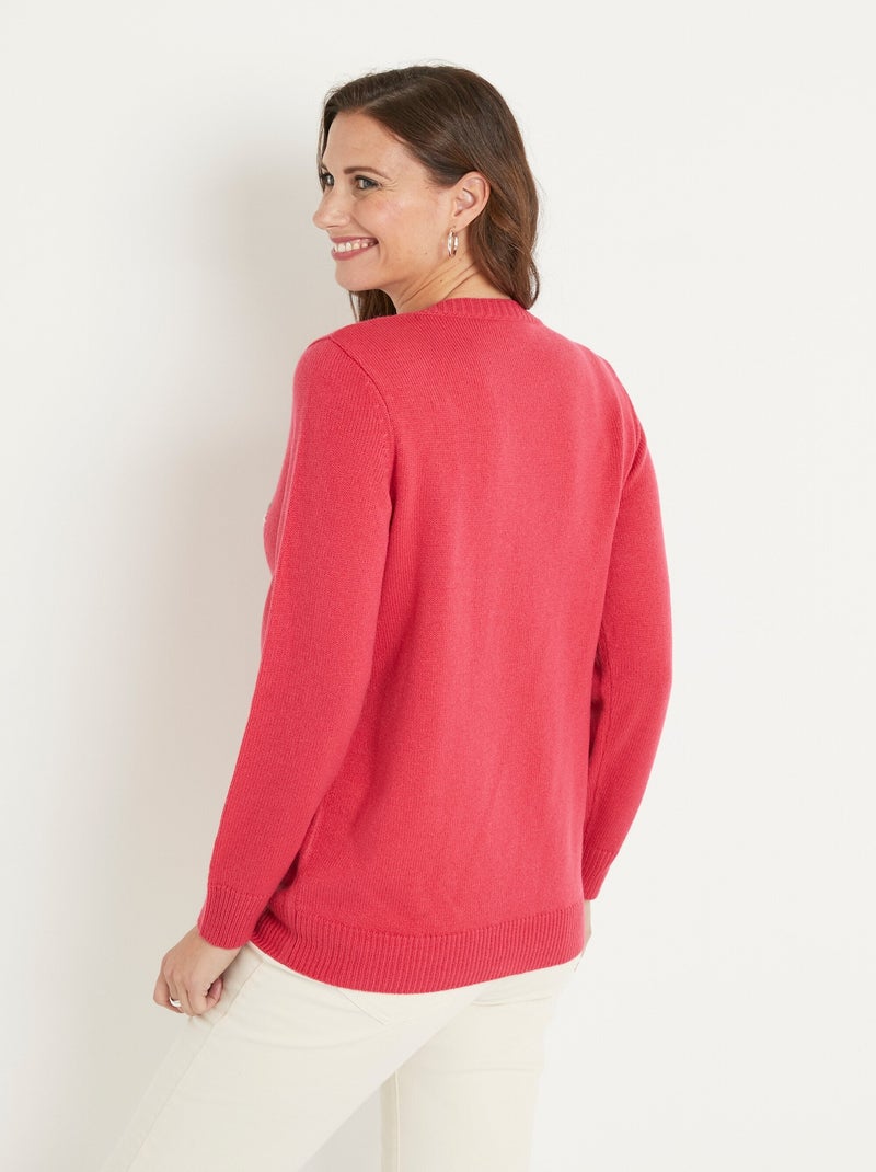 Jersey cuello redondo calado bordado liso suave - Afibel Rosa - Kiabi