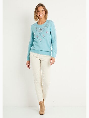 Jersey cuello redondo calado bordado liso suave - Afibel