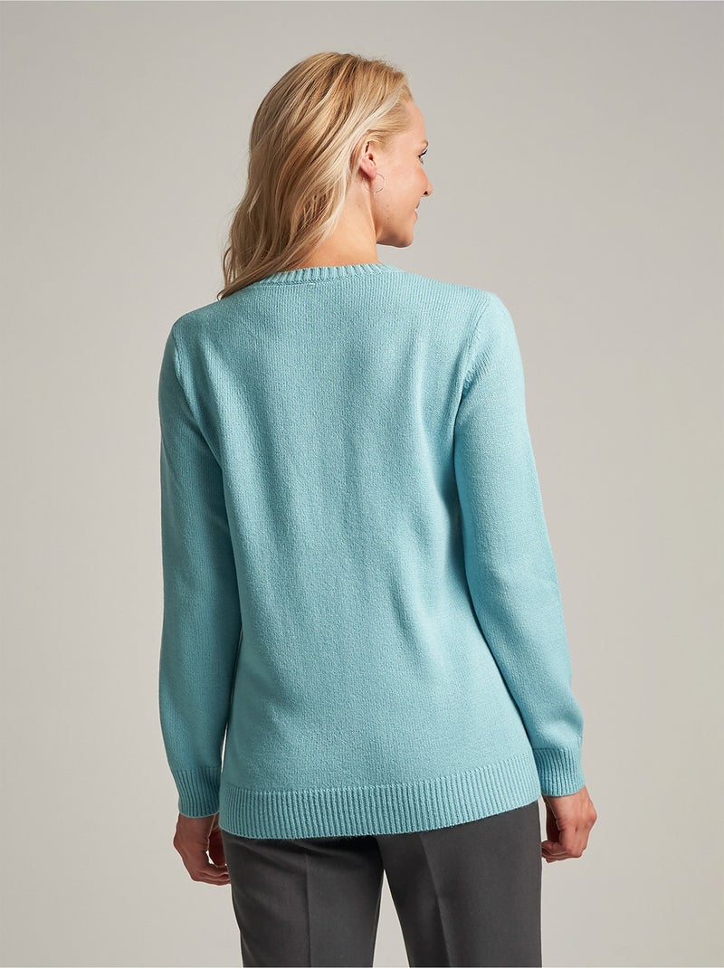 Jersey cuello redondo calado bordado liso suave - Afibel Verde - Kiabi
