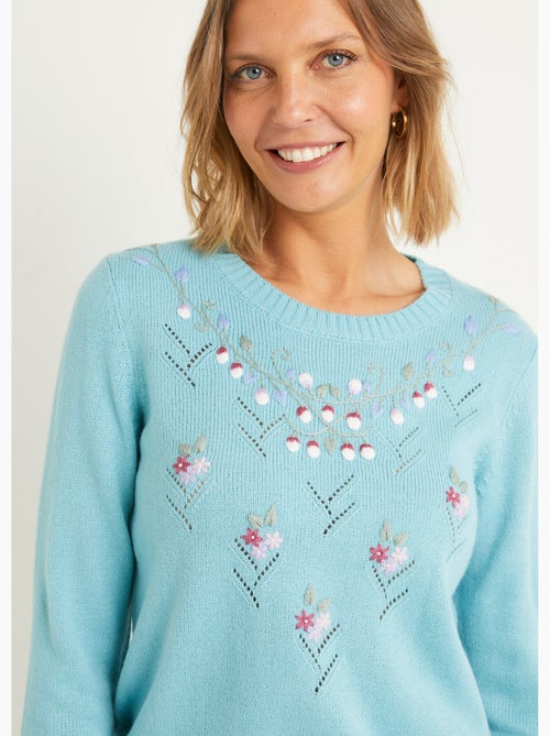 Jersey cuello redondo calado bordado liso suave - Afibel - Kiabi