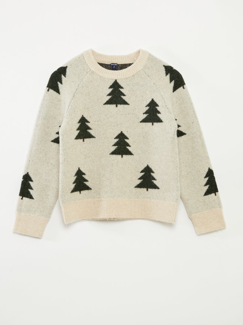 Jersey cuello redondo con dibujo Beige - Kiabi