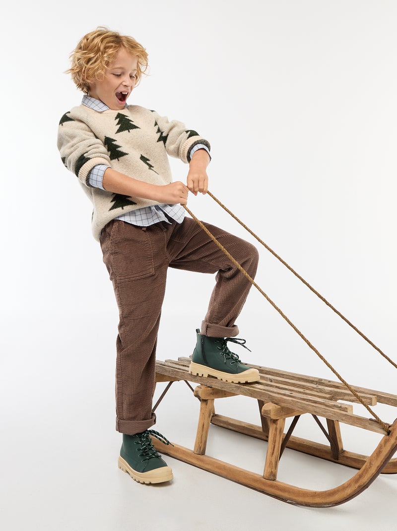 Jersey cuello redondo con dibujo Beige - Kiabi