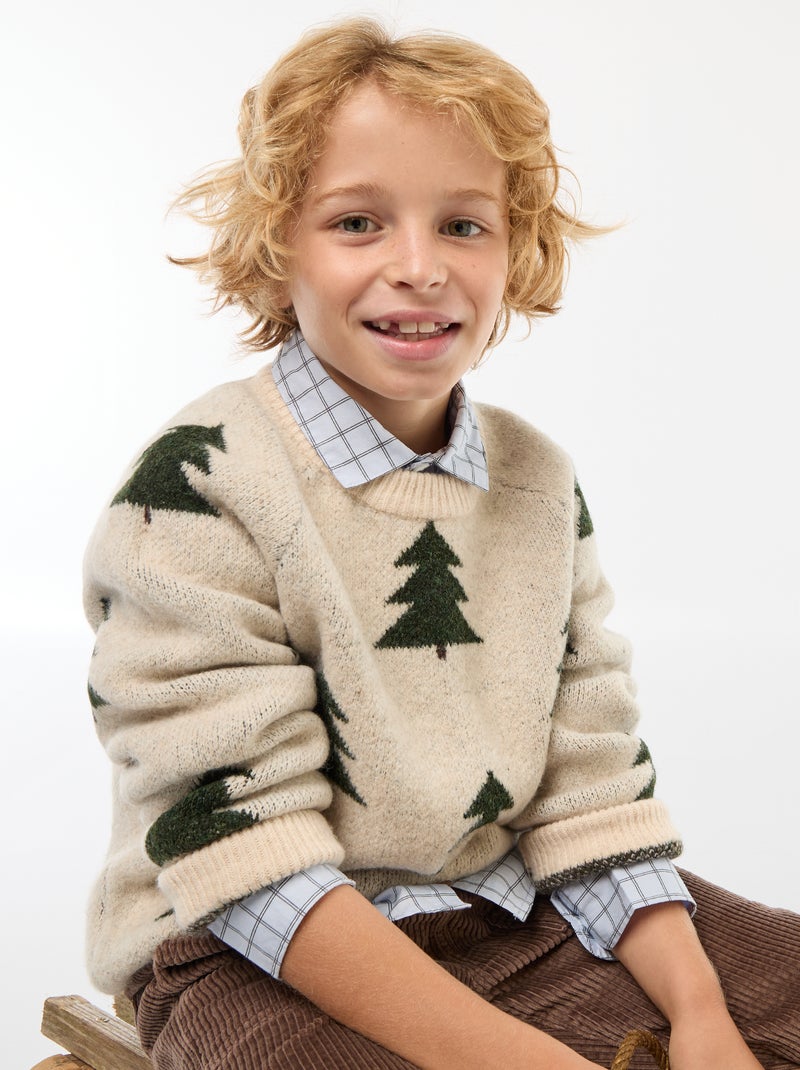 Jersey cuello redondo con dibujo Beige - Kiabi