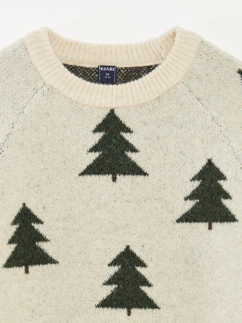 Jersey cuello redondo con dibujo Beige - Kiabi