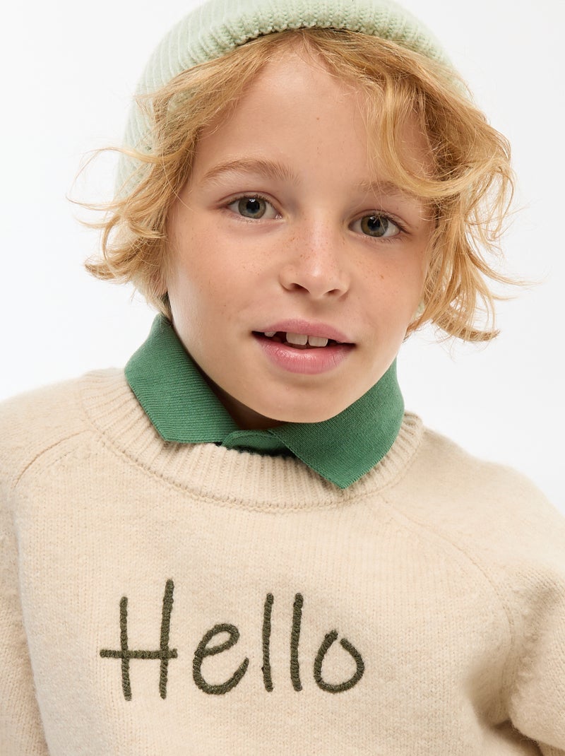 Jersey cuello redondo con diseño animado Beige - Kiabi