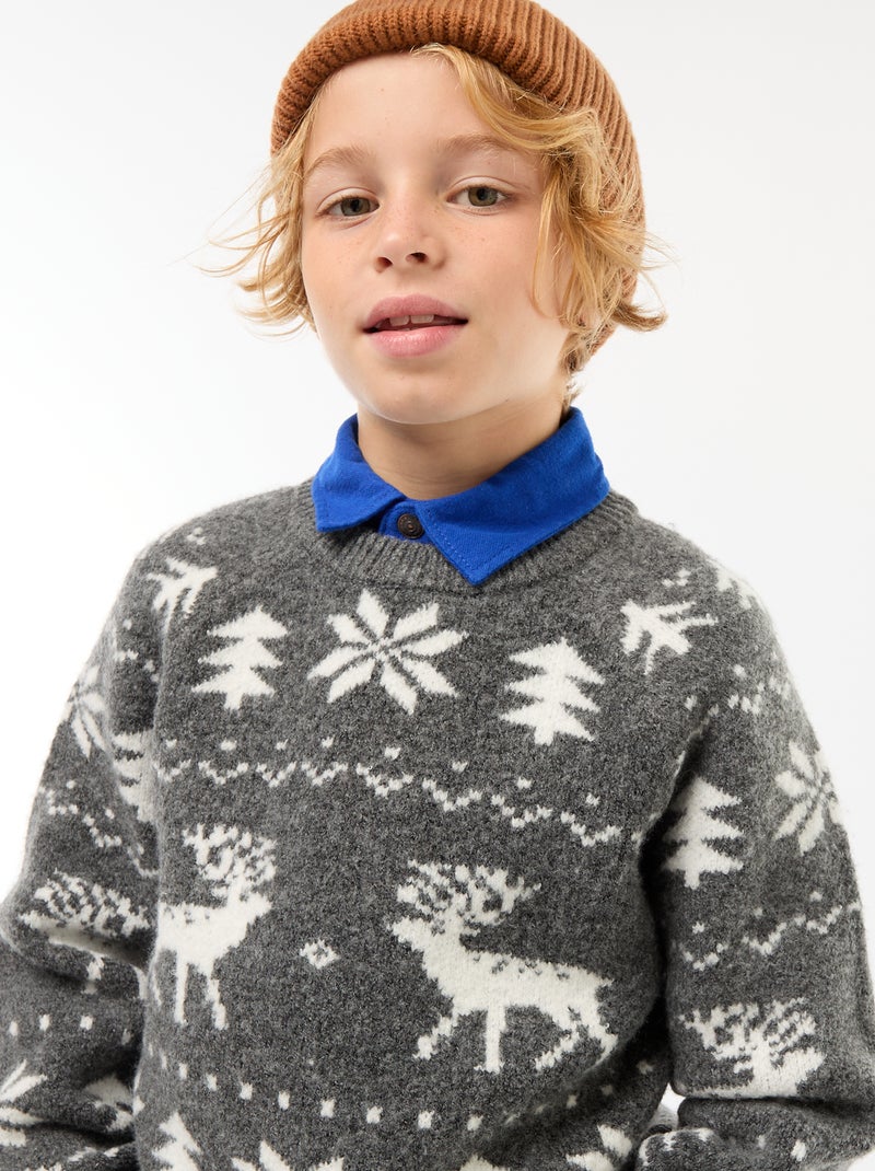 Jersey cuello redondo con diseño Gris - Kiabi