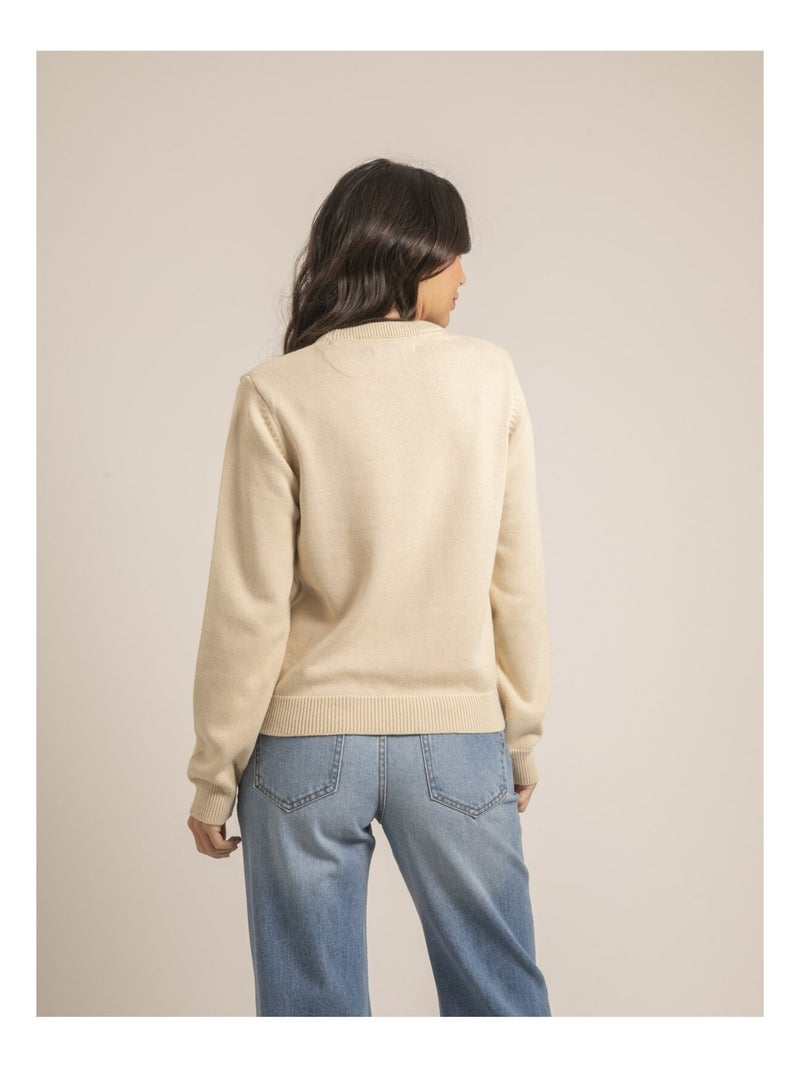 Jersey cuello redondo de puro algodón con mensaje KOURI Beige - Kiabi