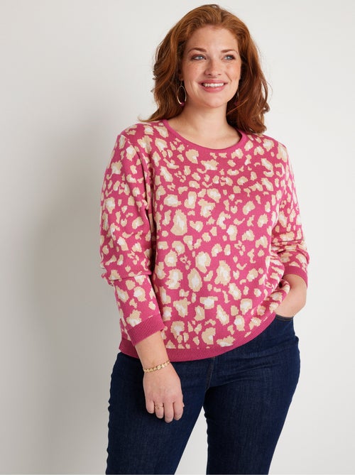 Jersey cuello redondo estampado leopardo - Afibel - Kiabi